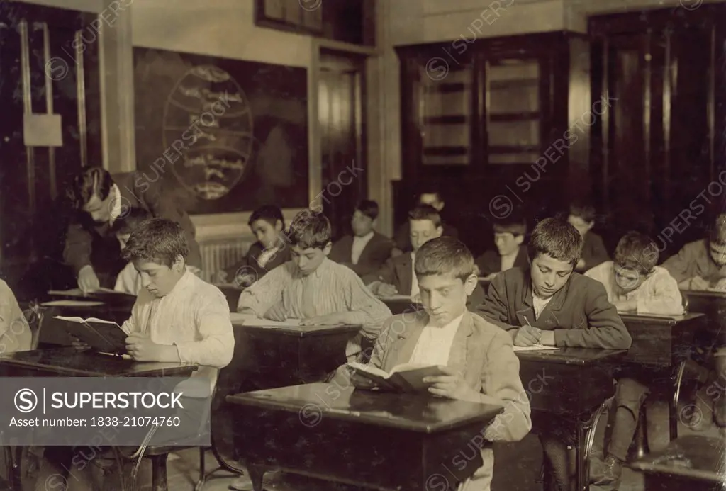 Immigrant Boys at Night School, Boston, Massachusetts, USA, circa 1909