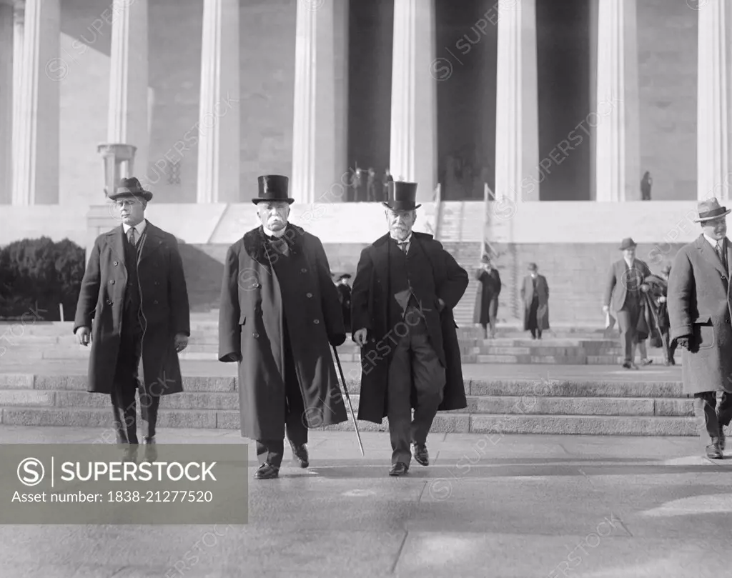 Former French Prime Minister Georges Clemenceau (center) Leaving Lincoln Memorial, Washington DC, USA, National Photo Company, December 1922