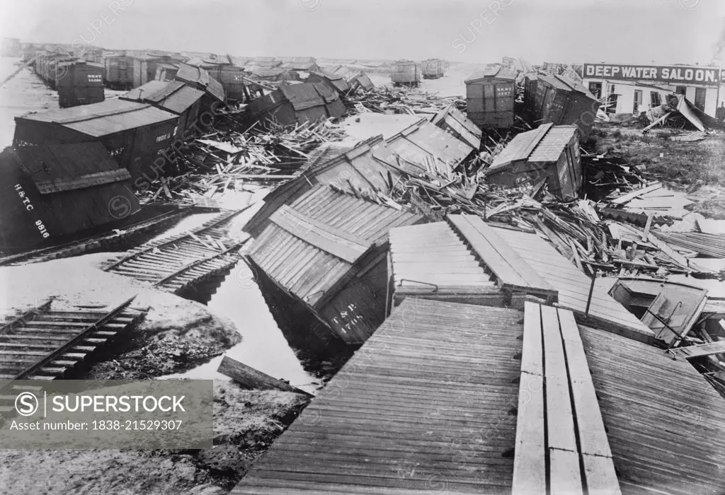 Hurricane Destruction, Galveston, Texas, USA, Bain News Service, September 1900