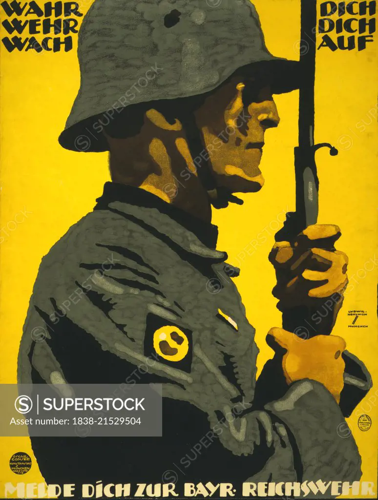 of Profile Poster, I War Germany, - 1918 SuperStock World Recruitment Holding Rifle, Soldier