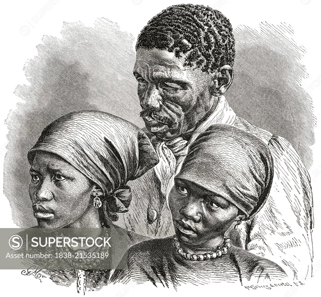 Namaquan Man and Two Women, Berseba, Namibia, Africa, Illustration, 1885