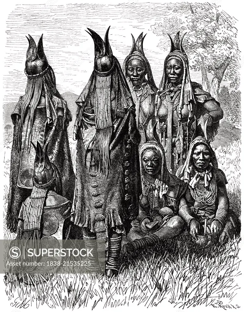 Group of Women of Herero Tribe, Southern Africa, Illustration, 1885