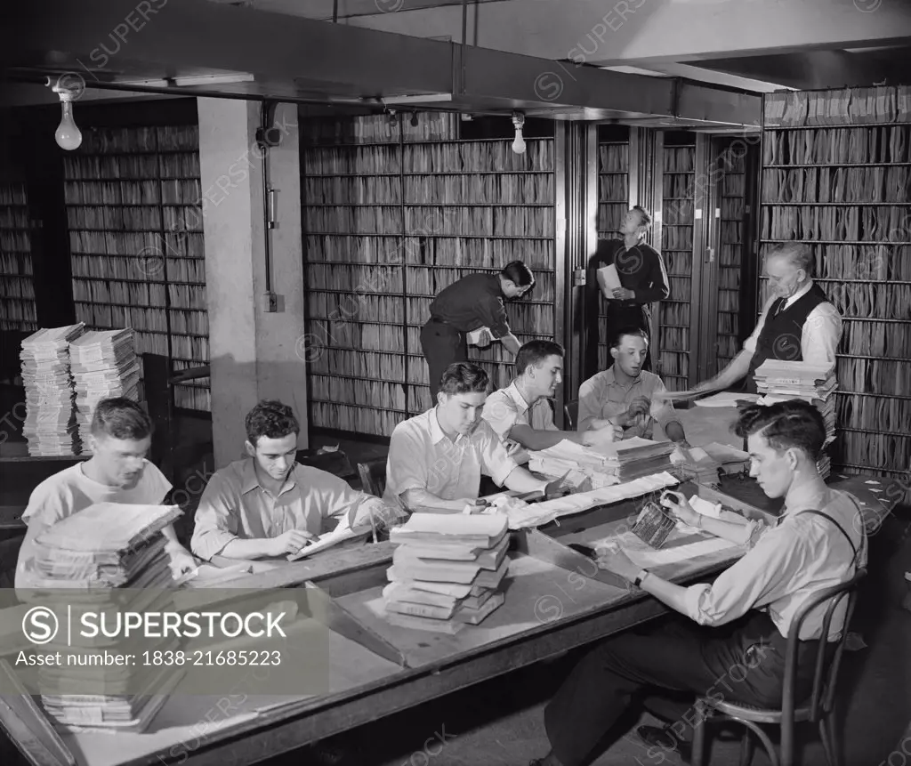 Employees in Patent Office File Room, Washington DC, USA, Harris & Ewing, 1940
