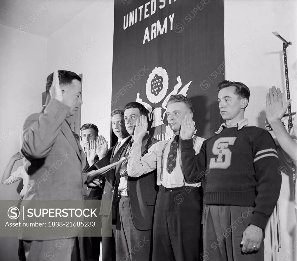 New Army Recruits Being Sworn in by Major Seth Gayle, Jr., Washington DC, USA, Harris & Ewing, 1940