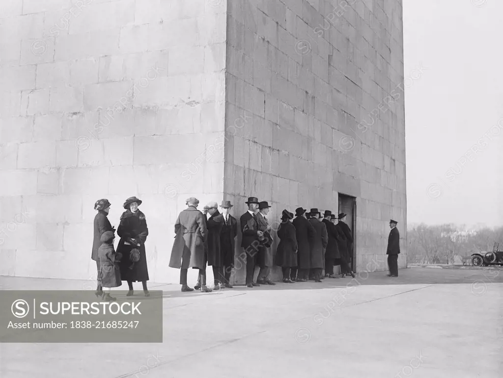 Group of People Waiting in Line at Base of Washington Monument, Washington DC, USA, Harris & Ewing, 1922