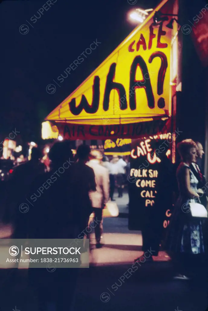Café Wha, Street Scene at Night, Greenwich Village, New York City, New York, USA, August 1961