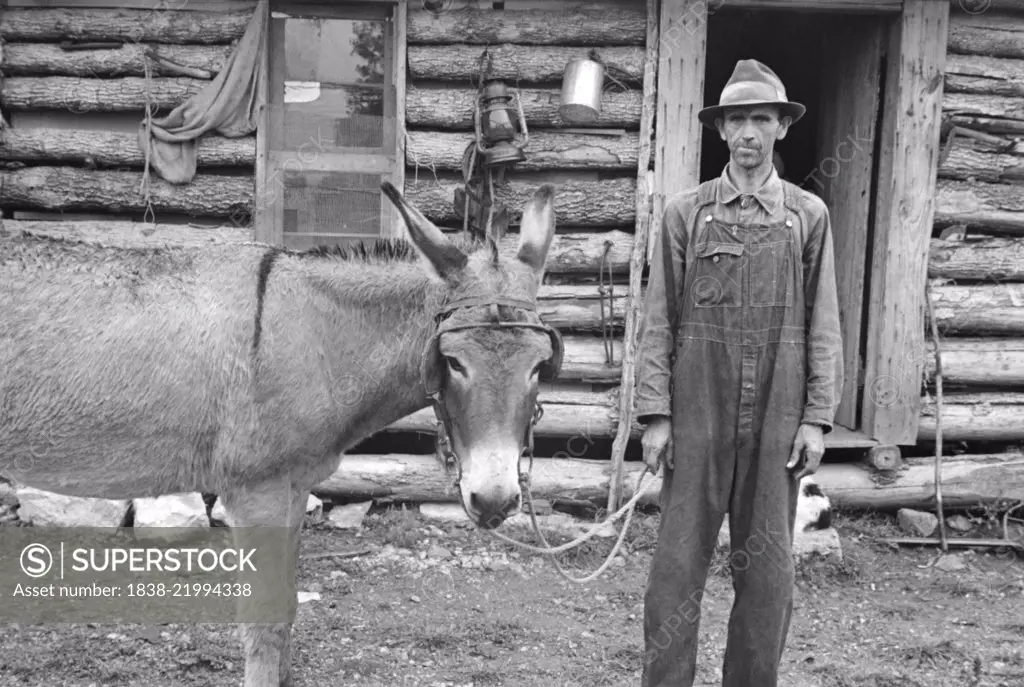 Man with Donkey, Rehabilitation Client, Boone County, Arkansas, USA, Ben Shahn for U.S. Resettlement Administration, October 1935