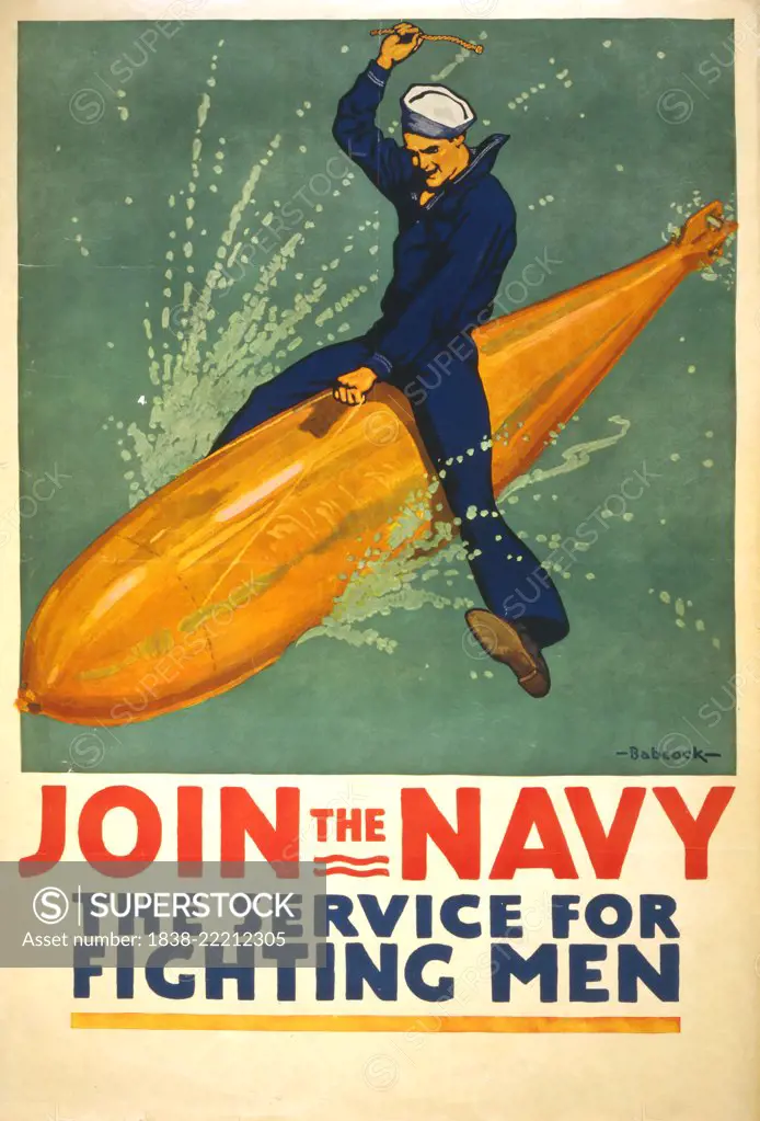 World War I Poster, "Join the Navy, The Service for Fighting Men", Richard Fayerweather Babcock, 1917
