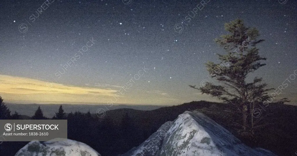 Shining Rock at Night with Starry Sky 