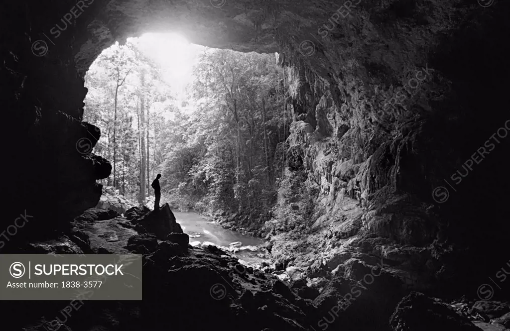 Man Standing In Rio Frio Cave