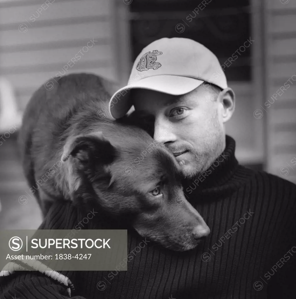 Portrait Man in Cap with Dog  