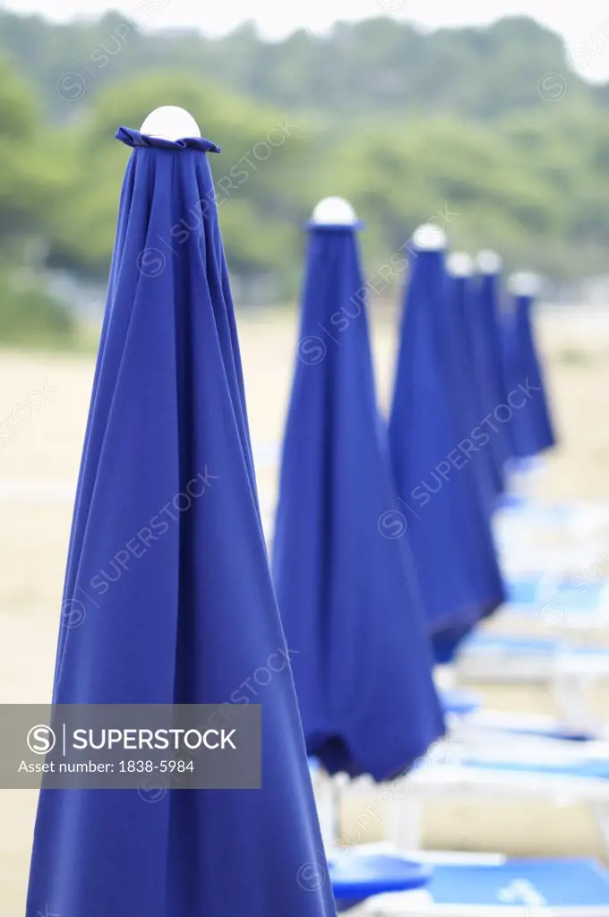 Blue sunshades in a row