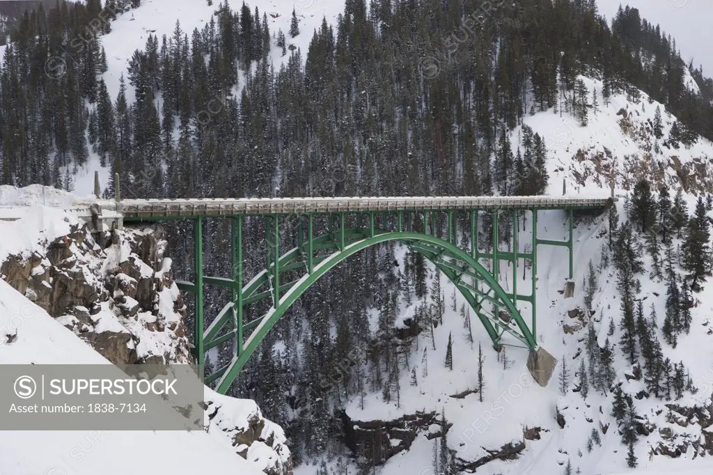 Bridge Connecting Two Mountains, Winter, Colorado, USA