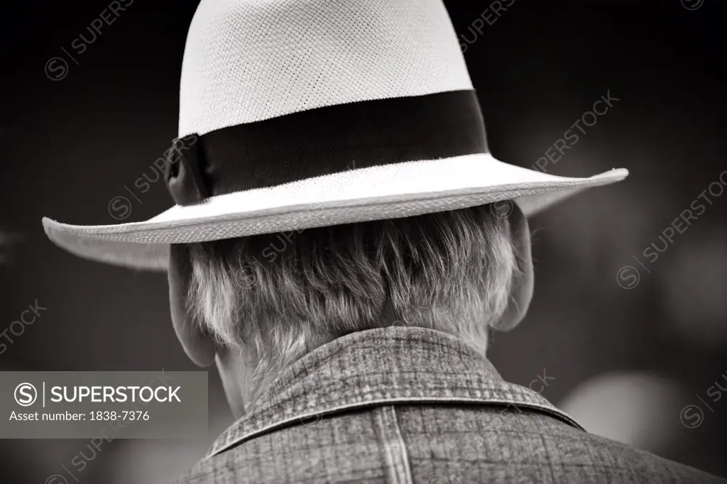 Elderly Man Wearing Brimmed Hat, Rear View