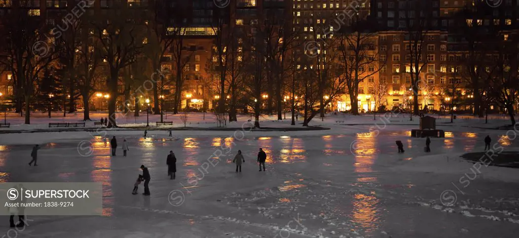 People on Frozen Pond in Boston, MA  