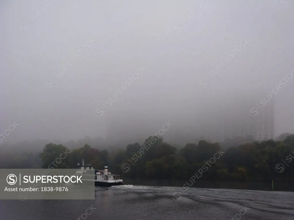 Ferry Boat in Fog, Riddarfjarden Channel, Stockholm, Sweden