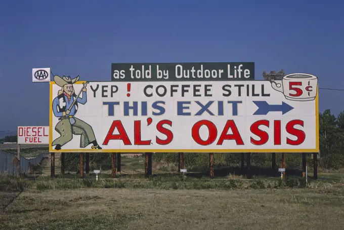 Al's Oasis Billboard 1, Oacoma, South Dakota, USA, John Margolies Roadside America Photograph Archive,