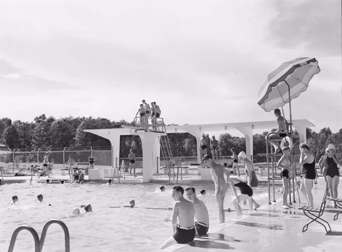 Public Swimming Pool, Greenbelt, Maryland, USA, Marion Post Wolcott, U.S. Farm Security Administration, June 1939