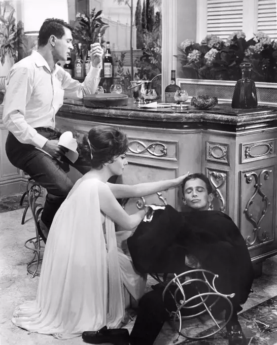 Rock Hudson, Gina Lollabrigida, Joel Grey, on-set of the Film, "Come September", Universal Pictures, 1961