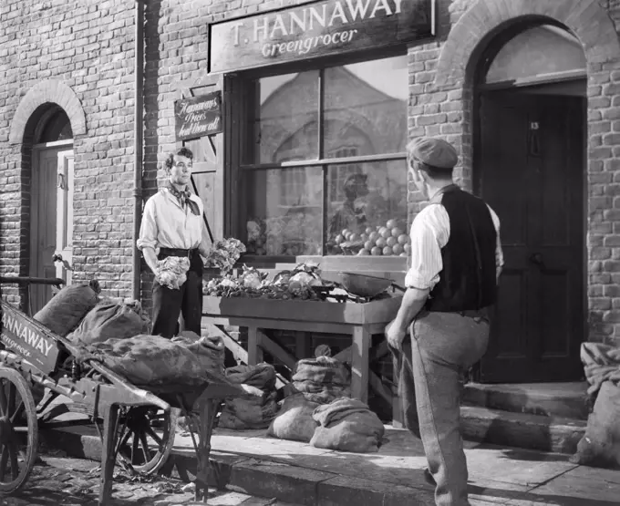 Michael Redgrave (left), on-set of the British Film, "Fame is the Spur", General Film Distributors, 1947