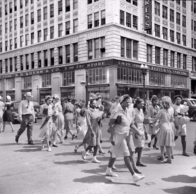 Crowd of Pedestrians on Downtown Street, Houston, Texas, USA, John Vachon, U.S. Office of War Information/U.S. Farm Security Administration, May 1943