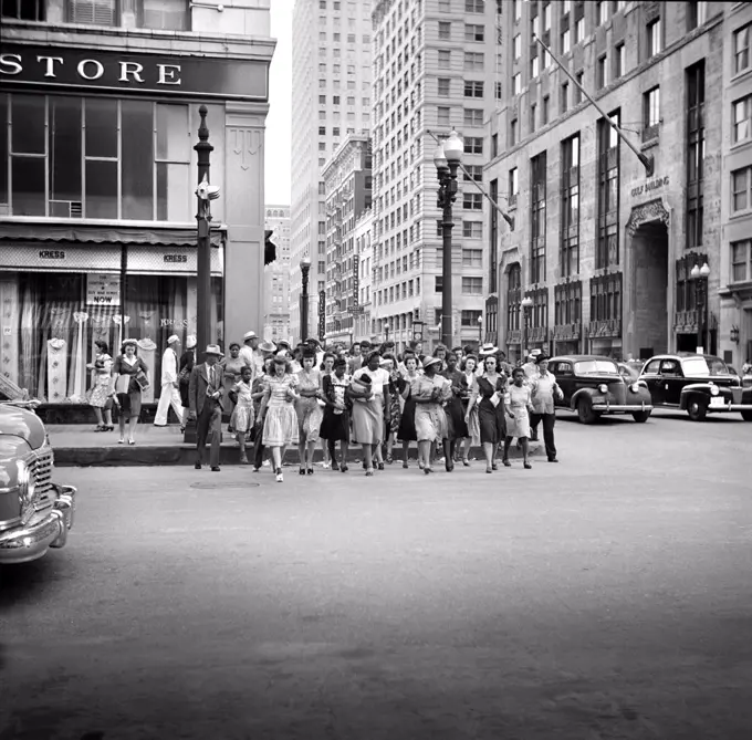 Crowd of Pedestrians on Downtown Street, Houston, Texas, USA, John Vachon, U.S. Office of War Information/U.S. Farm Security Administration, May 1943