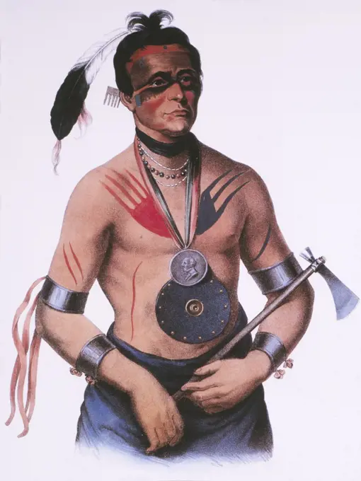 Hoo-Wan-Ne-Ka, Little Elk, Winnebago Chief, Lithograph by McKenney and Hall after Painting by James Otto Lewis, circa 1838