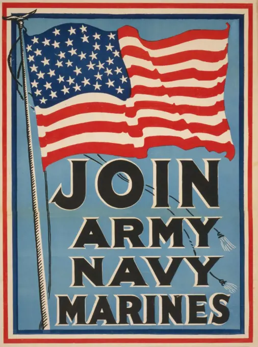 American Flag, "Join Army, Navy, Marines", World War I Recruitment Poster, USA, 1917