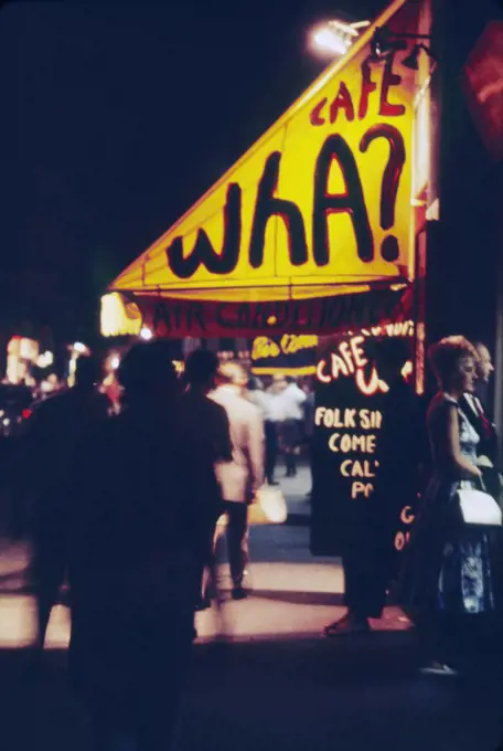 Café Wha, Street Scene at Night, Greenwich Village, New York City, New York, USA, August 1961