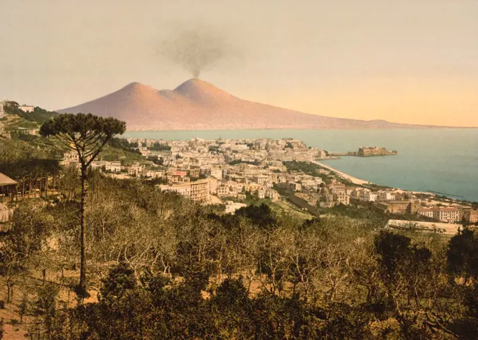 Naples and Mount Vesuvius, Italy, Photochrome Print, Detroit Publishing Company, 1900
