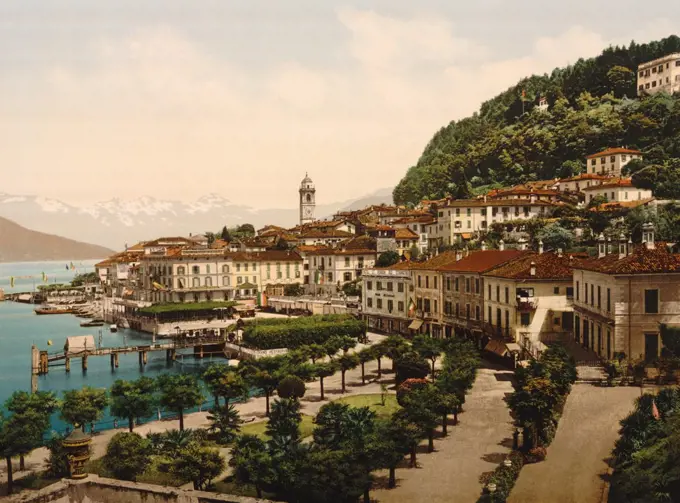 General View, Bellagio, Lake Como, Italy, Photochrome Print, Detroit Publishing Company, 1900