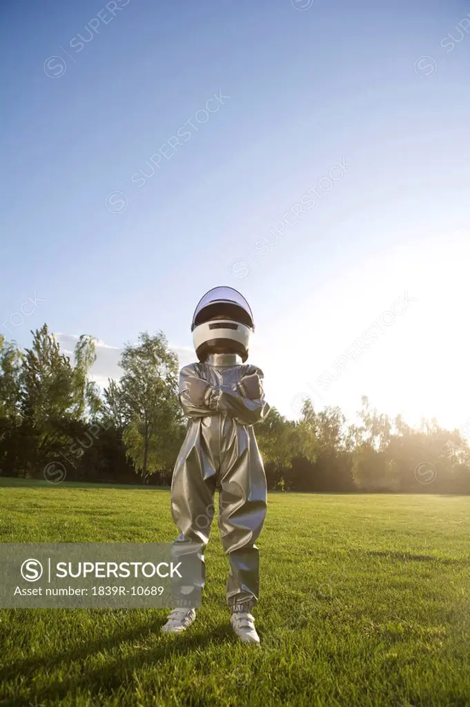 Young boy playing astronaut
