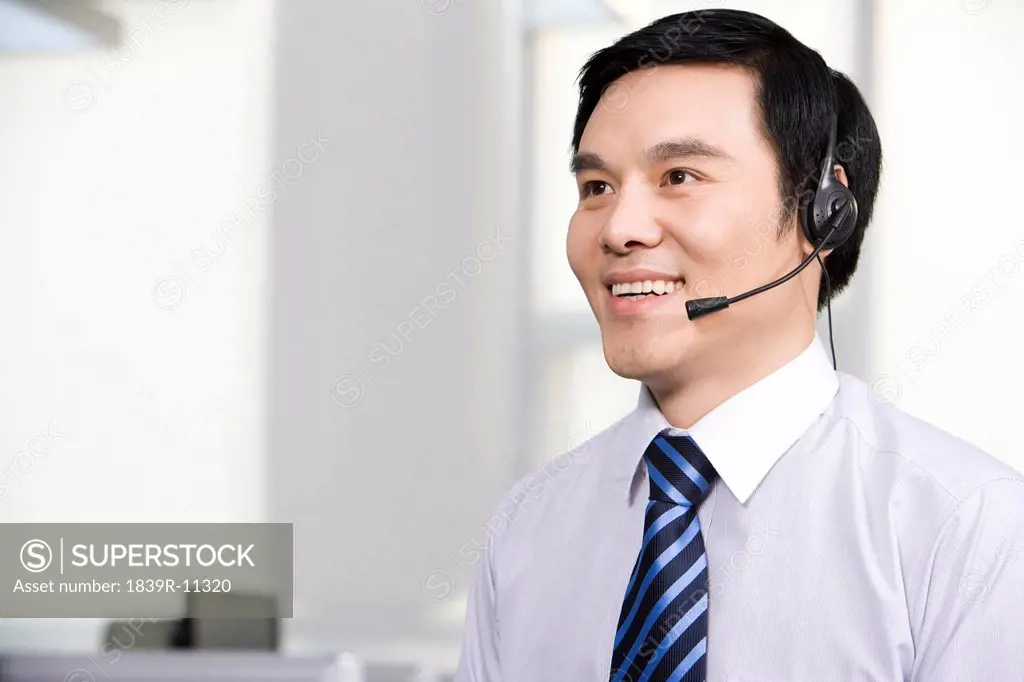 Office worker with a headset