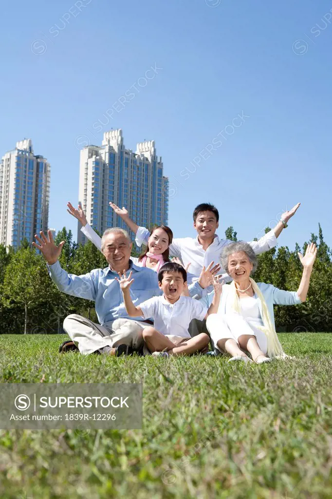 The whole family enjoying the park