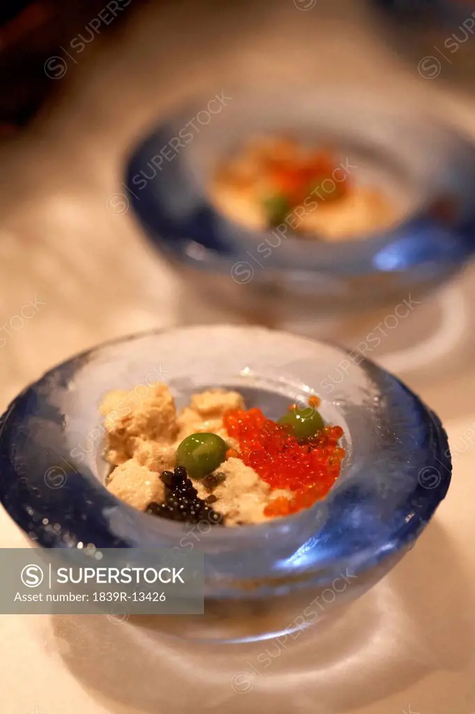 Caviar in blue container