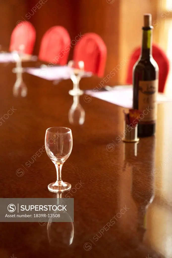 Wine and glass on table