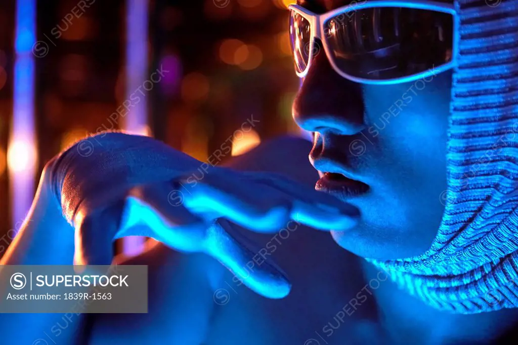 Close_Up Of Futuristic Man Wearing Sunglasses