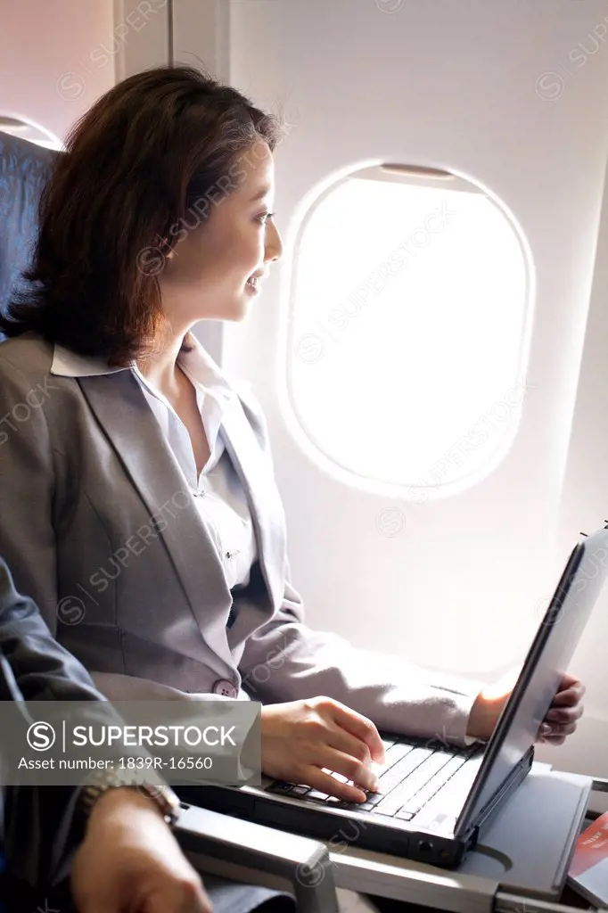 Businesswoman working on the plane