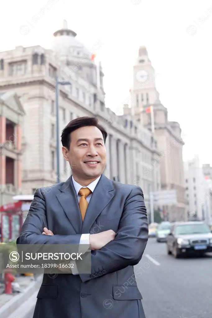 Portrait of businessman on the Bund in Shanghai