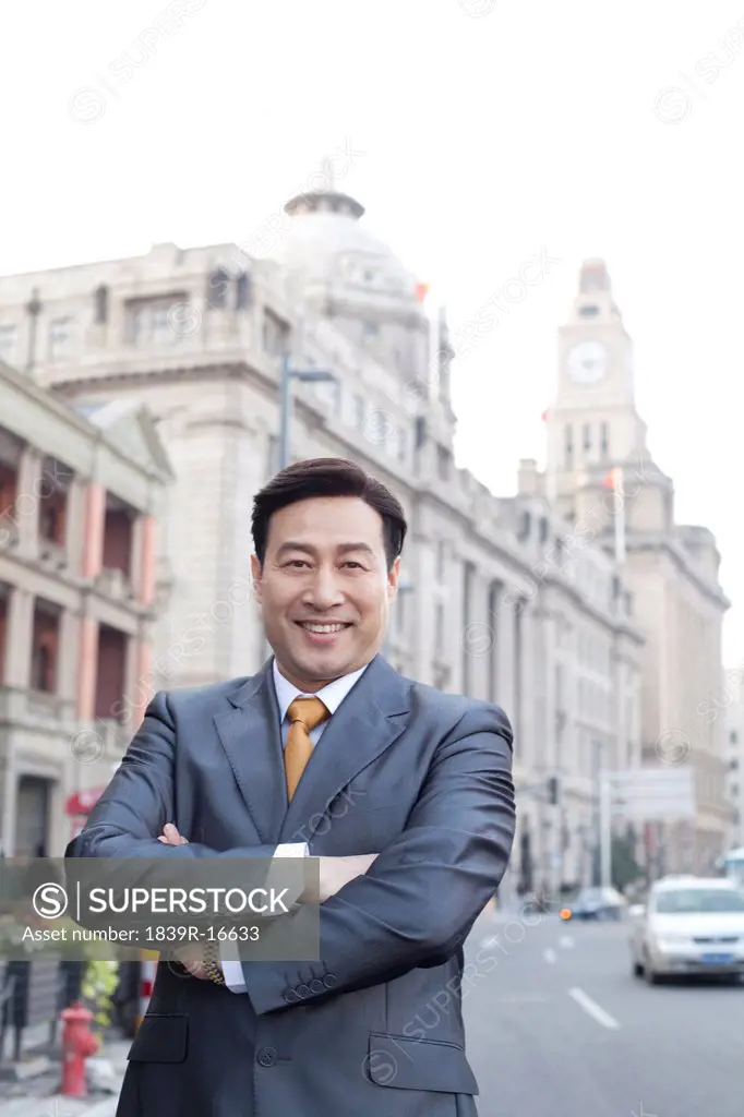 Portrait of businessman on the Bund in Shanghai
