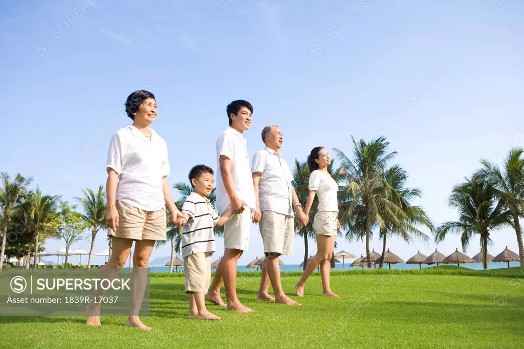 Portrait of a family in a tropical location