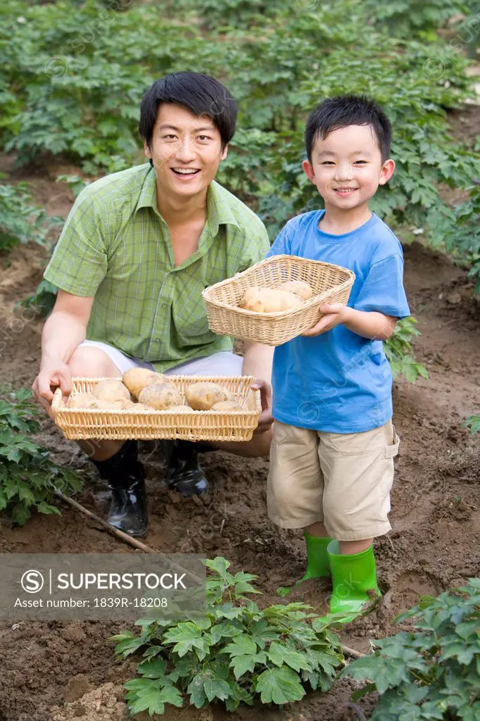 Father and son gardening