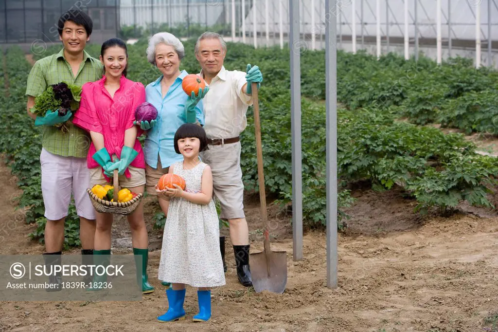 Three generation family in the garden