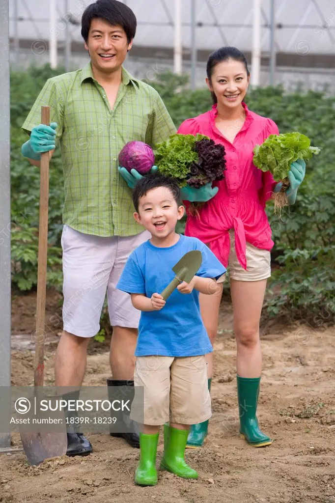 Family gardening in farm