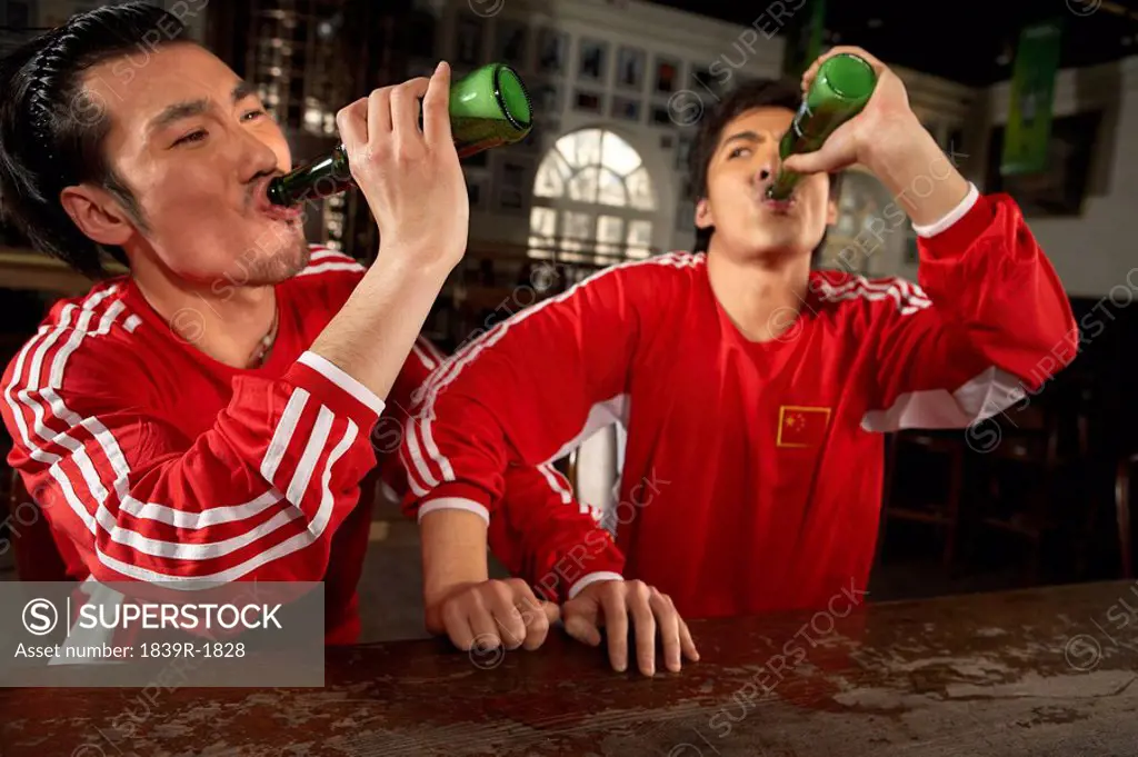 Sport Enthusiasts Drinking At Bar