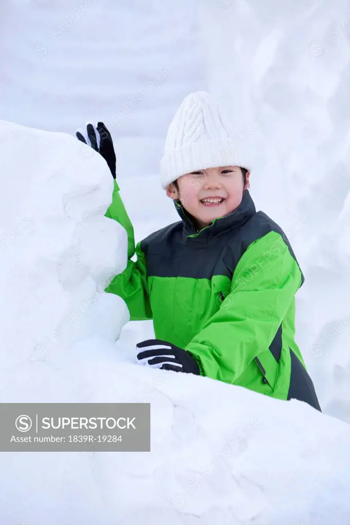 Cute boy having fun in snow