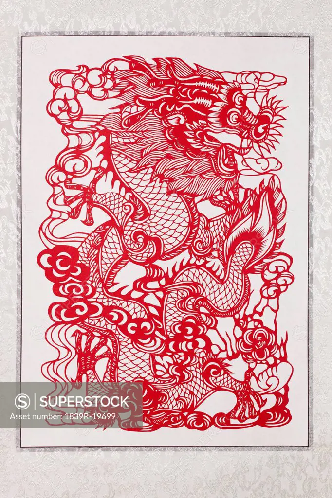 Red painting of Chinese dragon