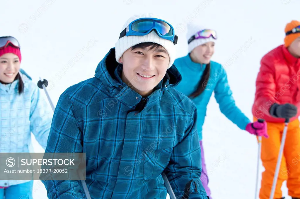 Young people in skiing resort