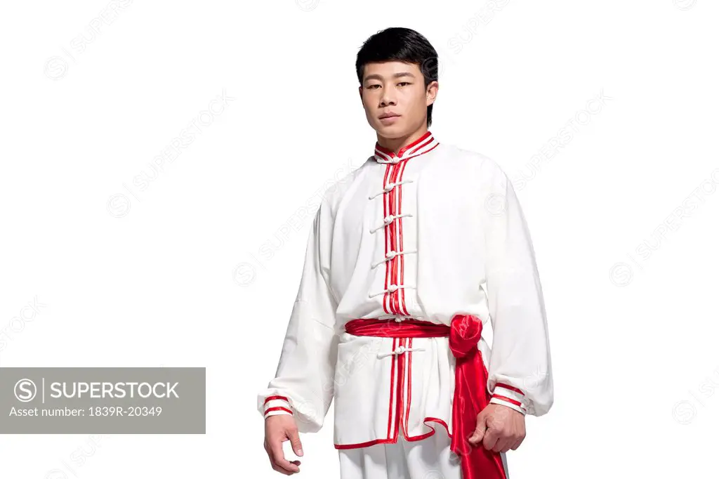 Concentrated Man in Traditional Chinese Clothing