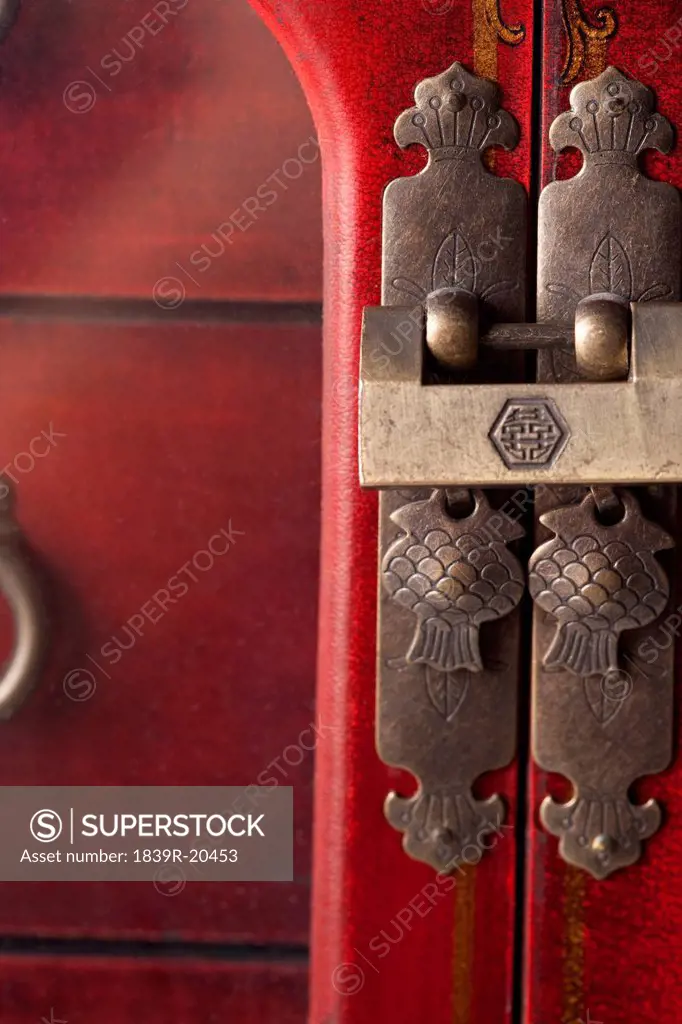 Close_up of a Chinese cabinet and lock